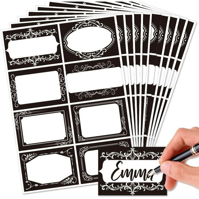 80Pcs/10 Sheets Black and White Name Tags Stickers 3.3x2.4 Inch Self Adhesive Name Tags Blank Name Labels Writable Adhesive Name Label Name Tags for Classroom Office Bulletin Board Decoration