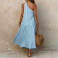 thumbnail image 4 of Women's One Shoulder Maxi Dress, Sexy Asymmetric Sleeveless Long Dresses, Loose Fit Cotton Linen Feel Summer Beach Vacation Sundress with Pocket, 4 of 5