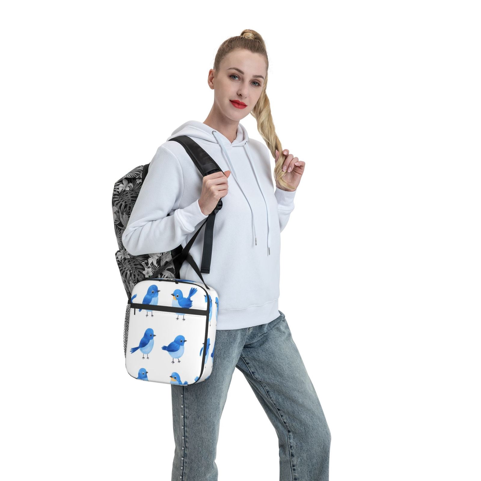 Lunch Bag For Women Men Insulated Portable Lunch Box Bento Box Office Picnic Travel Cooler Bag Blue Birds
