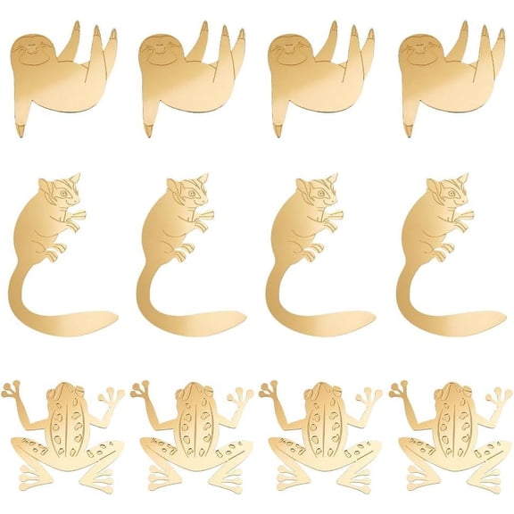 12Pcs 3 Style Brass Plant Decoration Animal Plant Ornaments Gold Frog Sloth Lables Langur Landscape Decorations Gold Brass Plant Ornaments for Potted Plant Decor Garden Landscaping Gold
