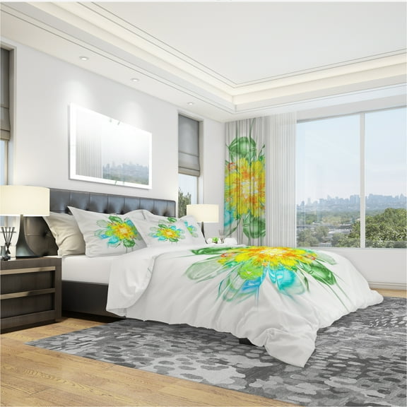 Designart 'Yellow Blue Glowing Fractal Flower' Modern & Contemporary Duvet Cover Set
