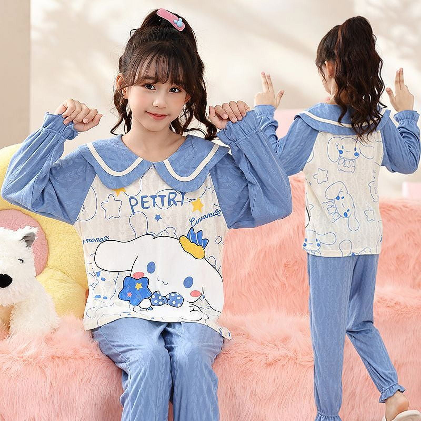 Sanrio Hello Kitty Girls Pajamas Cinnamoroll Cotton Nightwear Sleepwear  Anime Cute Long Sleeve Spring Autumn Children's Homewear