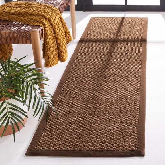 SAFAVIEH Natural Fiber Charlene Bordered Runner Rug, Chocolate, 2' x 12'