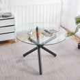 thumbnail image 4 of Sumdeal 5-Piece Round Glass Dining Table Set with 4 Light Gray PU High-Back Chairs, 4 of 8