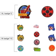 Miraculous Ladybug Shoe and bag Charms for Girls Teens, 12 Assorted Ladybug and Cat Noir Badges, Shoe Decoration Charms, Party Favors Gifts Boys Kids Adults (Wyncor)