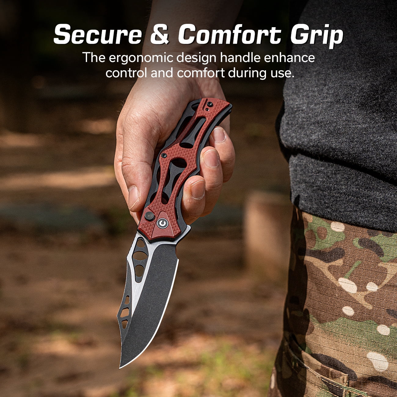 CIVIVI Biophase Pocket Folding Knife with 3.48" Nitro-V Blade, Black Aluminum with Burgundy Coarse G10 Handle C23083C-1