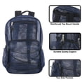 thumbnail image 3 of Deluxe See Through Mesh Multipocket Bungee Cord Backpack for School, Work, Sports, Gym, Travel, Recreation & Commuting in Navy Blue, 3 of 6