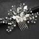 thumbnail image 3 of Nvzi Horquillas para el pelo de boda con flores para novias, peinetas con perlas de cristal, pinzas para el pelo, accesorios para el pelo de boda dorados, joyas plateadas, 3 of 4