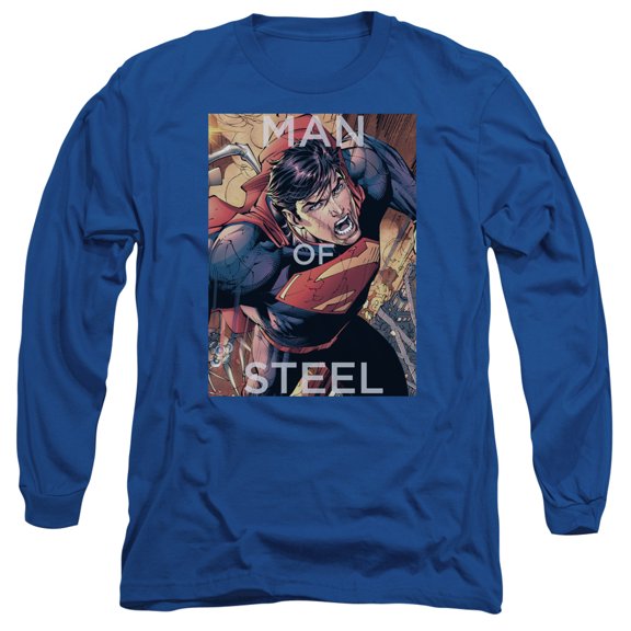 Superman Flight Of Steel Long Sleeve Adult 18/1 T-Shirt Royal Blue