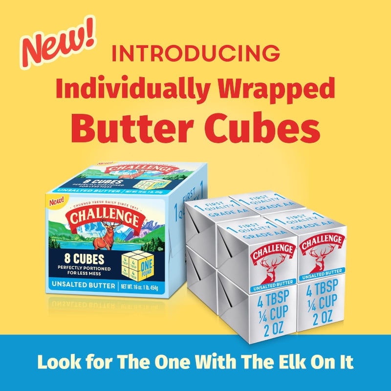 Challenge Unsalted Fresh-Churned Butter Cubes, 16 oz, 8 Pre-Measured Portions