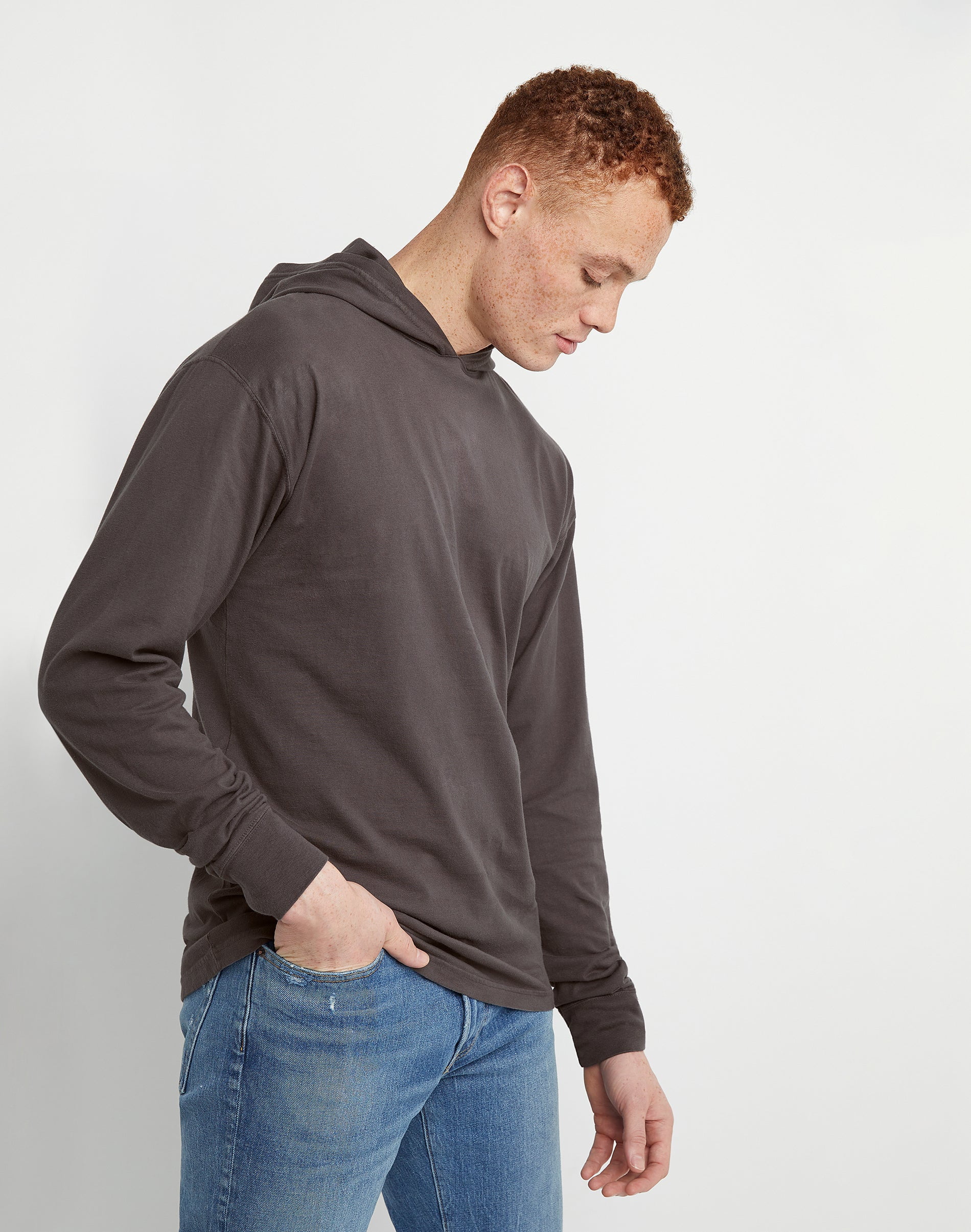 Hanes Men's Garment Dyed Cotton Long Sleeve T-Shirt Hoodie, Sizes S-3XL