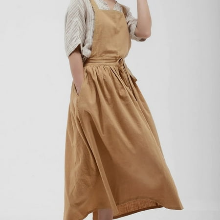 

1pc Simple Cotton Linen Apron With Pocket Waterproof Bib Apron Kitchen Flower Shop Overalls Waist Bib