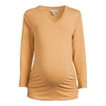 thumbnail image 6 of Oh! Mamma Maternity Women's Ruched V-Neck T-Shirt with Long Sleeves (Women's and Women's Plus), 6 of 6