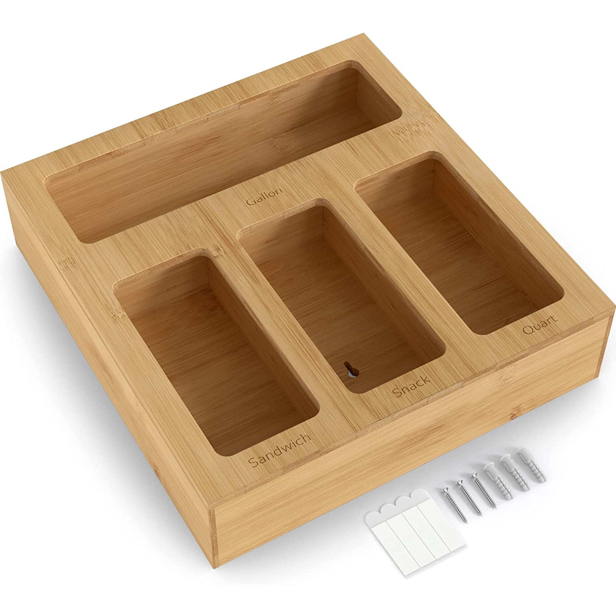 OLIVE & OAK HOMEWARE Wood Ziplock Bag Organizer for Drawer Storage Bags