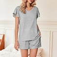 thumbnail image 2 of Pajamas for Women Two Piece Pj Shorts Summer Lounge Set Pleated V-Neck Loose Top Loungewear Sets, 2 of 9