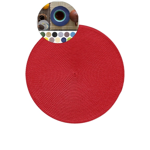 Yoloke Round Placemat Plastic Woven Placemat Washable Wipeable Table Mat for Dining Table Heat Resistant Non-Slip Circle Place Mats