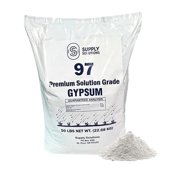 Premium 97 Grade Gypsum - Fast Acting Gypsum for Soil - Organic Sulfate Dihydrate - Gypsum Powder for Root Growth, Lawns, Mushroom Cultivation (50lbs)