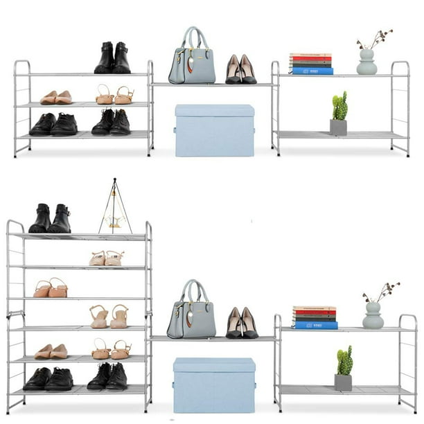 3-Tier Shoe Rack, Stackable and Adjustable Multi-Function Wire Grid ...