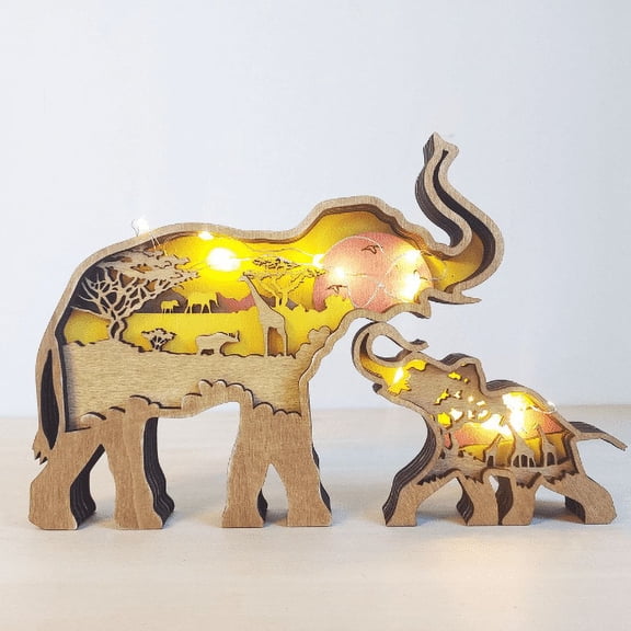 Mom & Baby Elephant Set Wooden Decoration