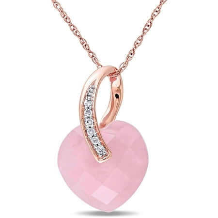 Tangelo 5-7/8 Carat T.G.W. Guava Quartz and Diamond-Accent 10kt Rose Gold Heart Pendant, 17