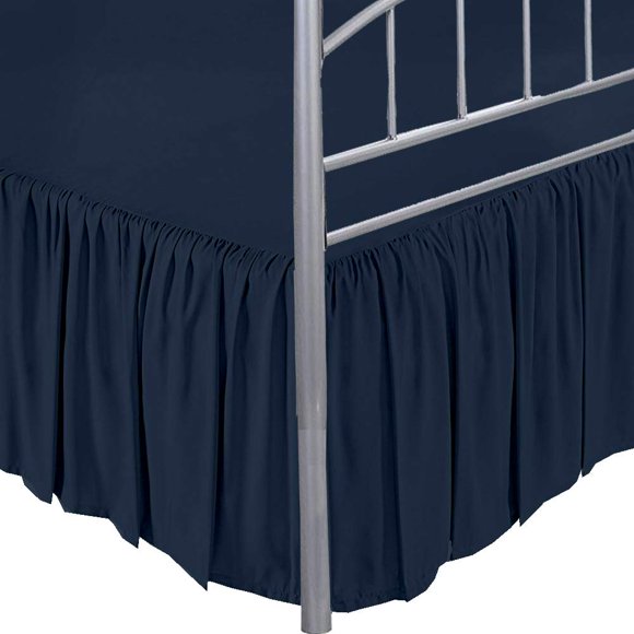 LINEN BEDDING Jupe de Lit Très Grand à Volants Bleu Marine 15 Pouces de Chute Coin Fendu avec Plateforme Jupe de Lit Ajustement Facile Style Rassemblé, Jupe de Lit à Volants 3 Faces Taille Très Grand Bleu Marine