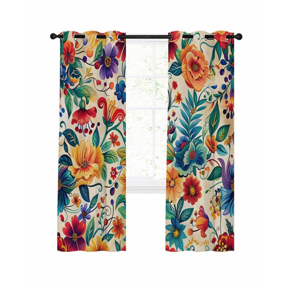 Boho Retro Blackout Curtains 84 Inch Length Spring Colorful Flowers Leaves Thermal Insulated Window Curtain Window Drapes 2 Panels for Bedroom Living Room 52"Wx84"L