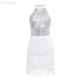 LYHaoo Girls' Strapless Fringe Dance Dress Latin Dance Dress Standard ...