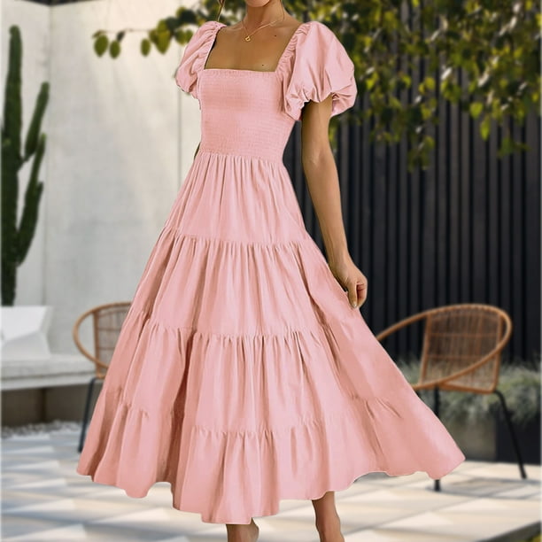 Vestido Rosa Casual Mujer Vestido Corto Holgado Mujer Manga Corta Moda  Casual Formal Palo De