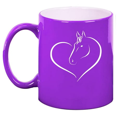 

Heart Horse Ceramic Coffee Mug Tea Cup Gift for Her Sister Wife Friend Coworker Boss Grandma Birthday Cute Equestrian Horseback Riding National Horse Day Horse Lover (11oz Purple)