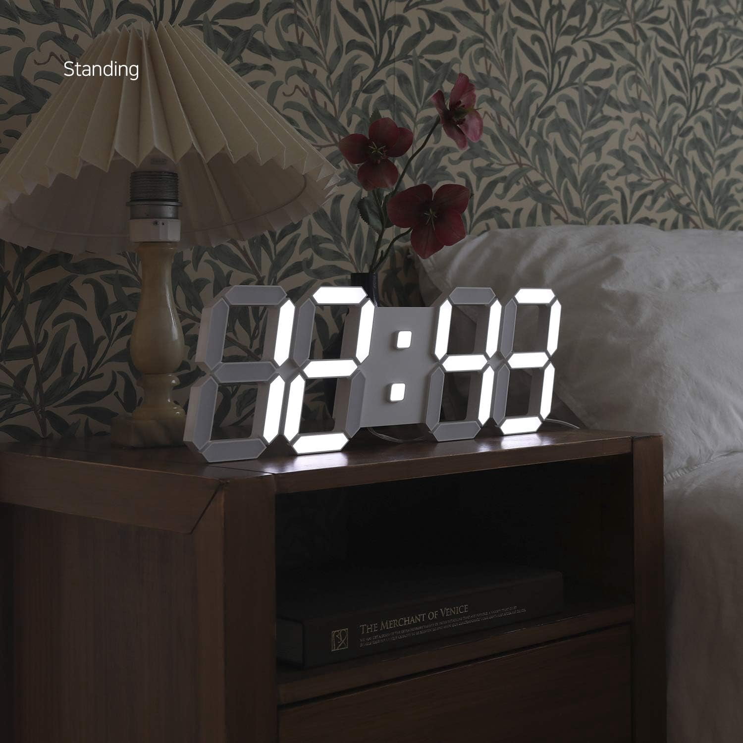 3D Pure Slim LED Digital Alarm Clock with Remote Control, Multi-Function Wall Clock Displaying Calendar Temperature and  for Bedroom Living Room