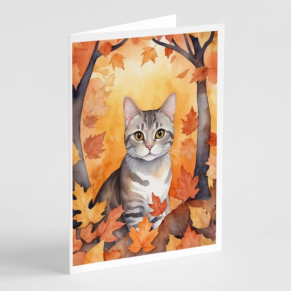 Carolines Treasures DAC7132GCA7P 5 x 7 in. European Shorthair Cat in Fall Leaves Greeting Cards - Pack of 8