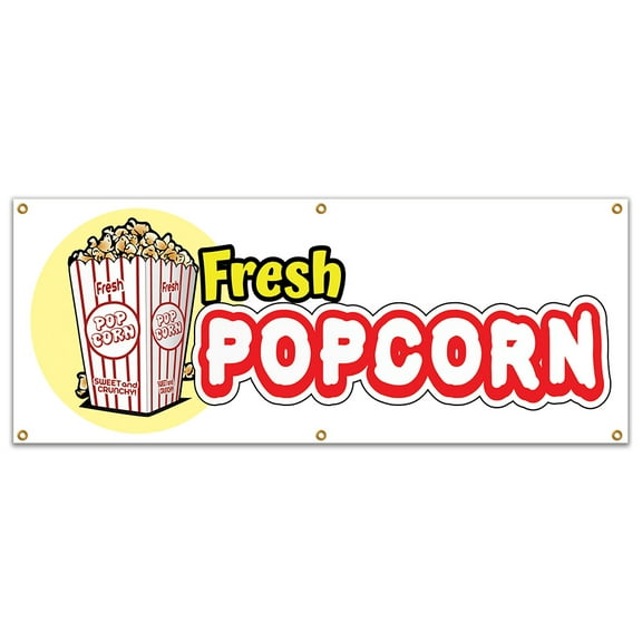 Fresh Popcorn Banner 24" X 72" Heavy Duty 13 Oz Vinyl Banners with Grommets Single Sided