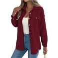 thumbnail image 3 of Knitted Shirt Women'S Autumn Short-Sleeved Corduroy Shirt Long-Sleeved Shirt Button Shirt Jacket Wine Red L, 3 of 9