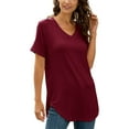 thumbnail image 5 of T-shirt Tops for Women Casual Loose V Neck Tunic Blouse Swallowtail Hem Fashion Short Sleeve Basic Tee Ladies Oversized Beach Dailywear T Shirts, 5 of 6