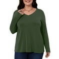 thumbnail image 6 of Fancyglim Women Plus T-shirt Casual V Neck Long Sleeve Loose Tunic Tops Green XL, 6 of 9