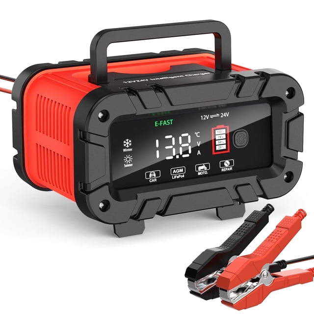 GPED Cargador de Batería de 12V 24V, Cargador de Batería Portátil de Auto de 20 Amperios, Cargador de Goteo de 7 Etapas LiFePO4, Mantenedor de Batería Inteligente con Compensación de Temperatura para
