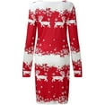 thumbnail image 6 of BLTIBY Christmas Sweatshirt Dress for Women 2024 Xmas Print Autumn Winter Round Neck Casual Soft Long Sleeve Fashion Pullover Dresses Outfit Trendy Red XL, 6 of 6