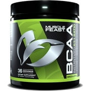 MUSCLE FEAST BCAA Powder 4:1:1 Ratio, Unflavored, Keto Friendly, Sugar Free, Post Workout Recovery, 36 Servings (300 Gram, Green Apple)
