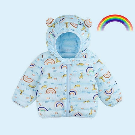 

jsaierl Baby Girls Jacket Winter Down Coats Light Rainbow Printed Puffer Padded Jacket Hoods Infant Outerwear Cute Graphic Hoodies Coat