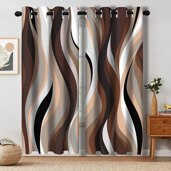 Brown Abstract Blackout Curtain, Stripe Black White Gray Aesthetic Art Window Curtains Living Room Bedroom Decor Darkening Window Drapes Treatments, 2 Panels 52x84 Inch