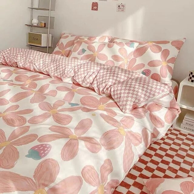 Simple Red Cherry Bedding Sets Nordic Flower Quilt Cover Single Double Size Bed Linen Adult Girls Quilt Cover Decor Home Textile