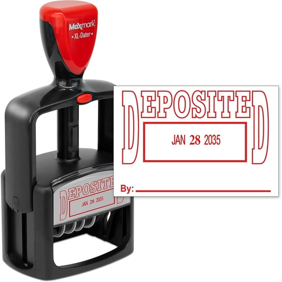 MaxMark Heavy Duty Style 5 Date Stamp with DEPOSITED self inking stamp - Red Ink