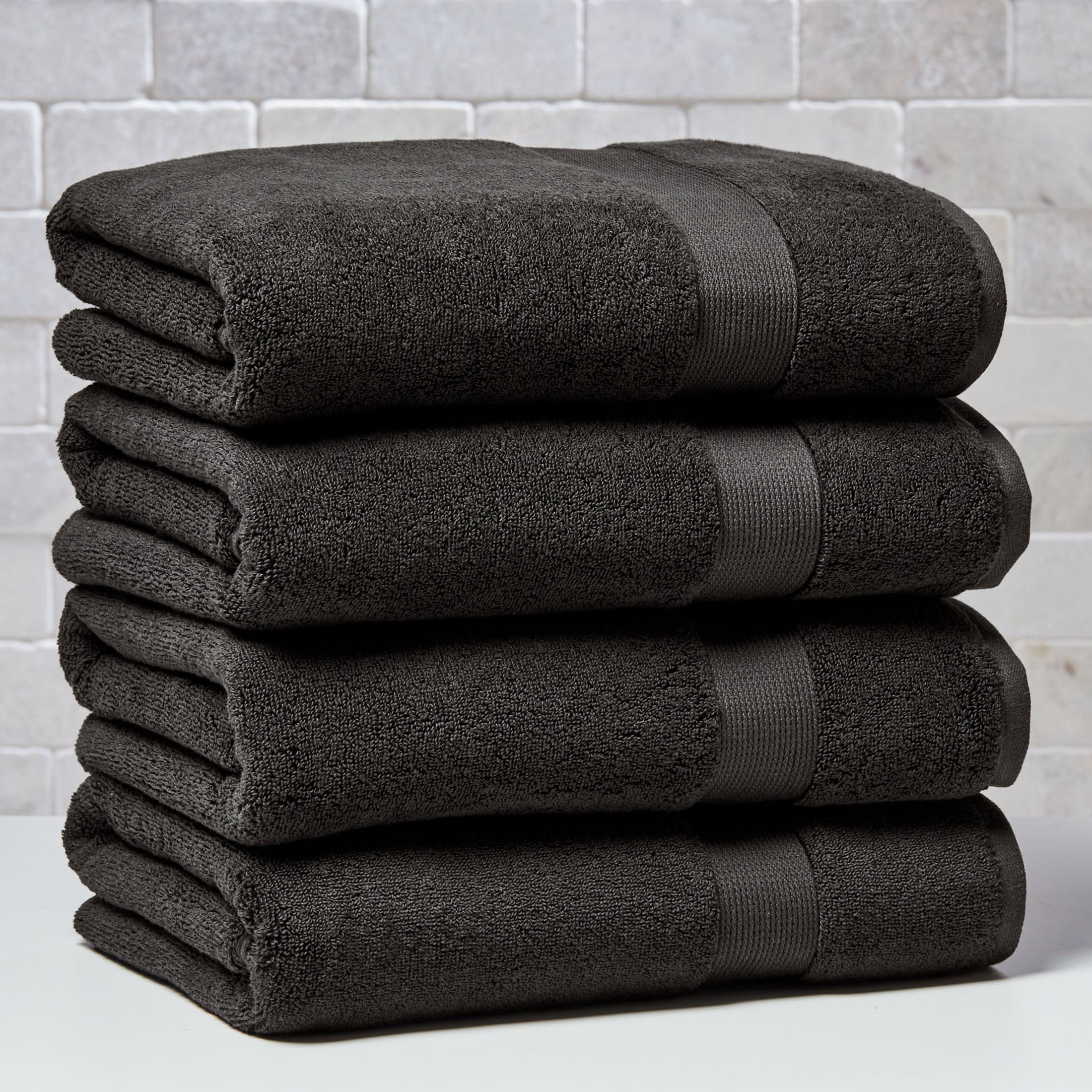 (4 pack) Better Homes & Gardens Signature Soft Solid Cotton Bath Towel, Grey Shadow