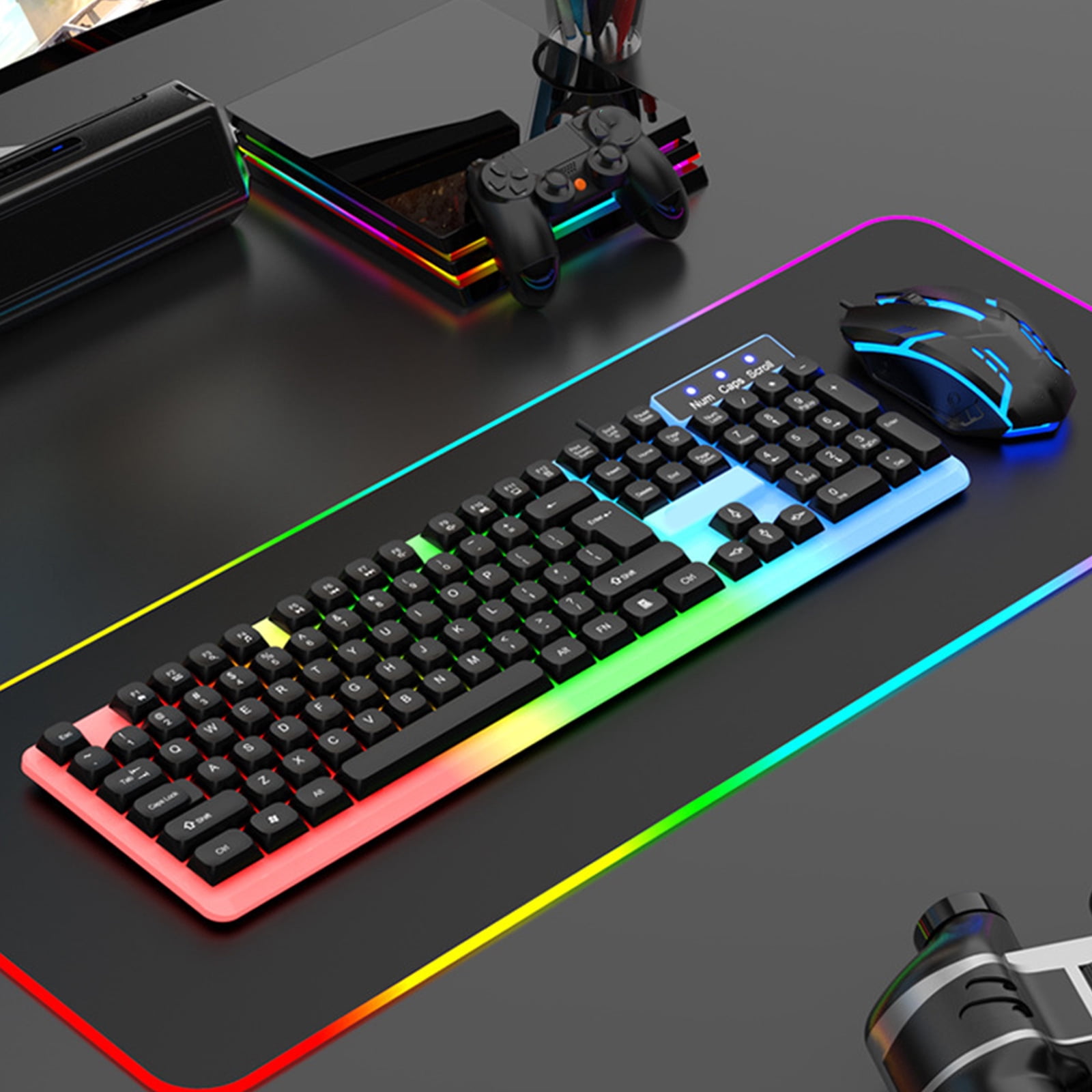 Gaming Keyboard and Combo LED Backlit 104 Keys Keyboard Mechanical Feel USB Corded Keyboards for PC Laptop