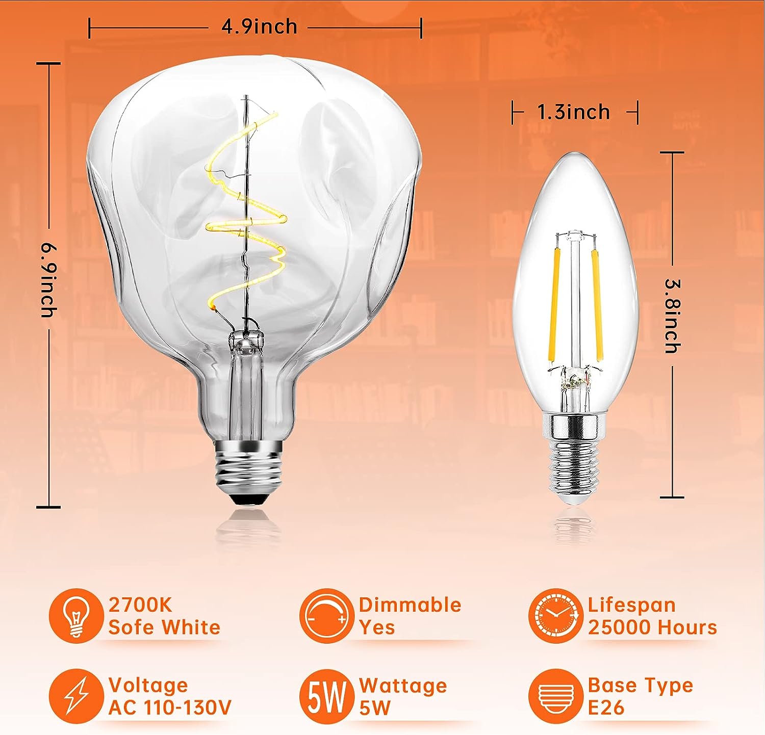 OMED S125 Oversized Dimmable LED Edison Bulb, 2700K Soft White Vintage Large Alien Shape Decorative Light Bulb with E26 Base, 5 watt 400LM Giant Clear Glass Edison Bulb for Bedroom and Living Room