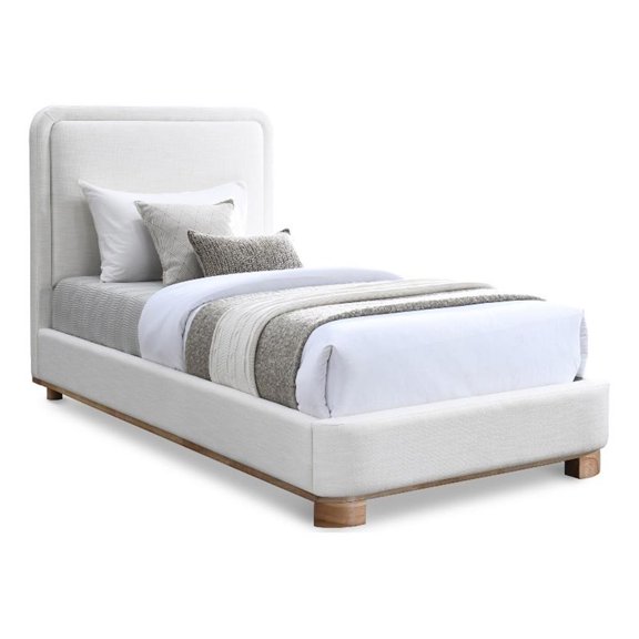 Maklaine Modern / Contemporary Cream Linen Textured Fabric Twin Bed