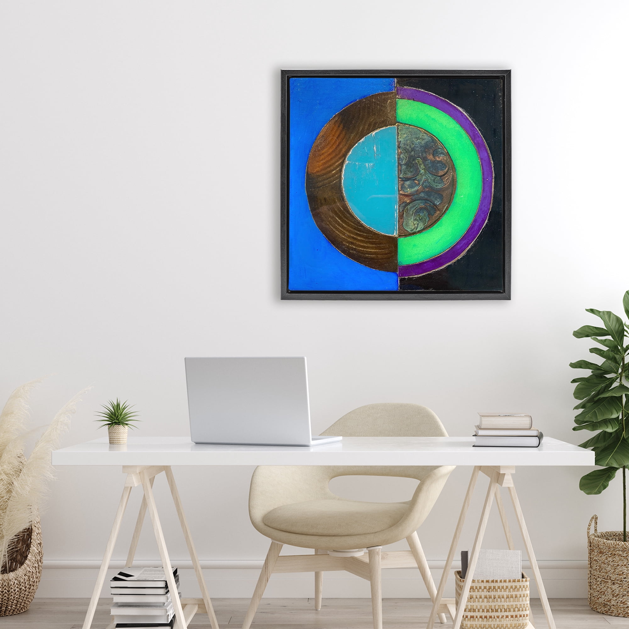 Stupell Industries Nocturnal Circle Symmetry Black Framed Floater Canvas Wall Art, design by Matthew Finger