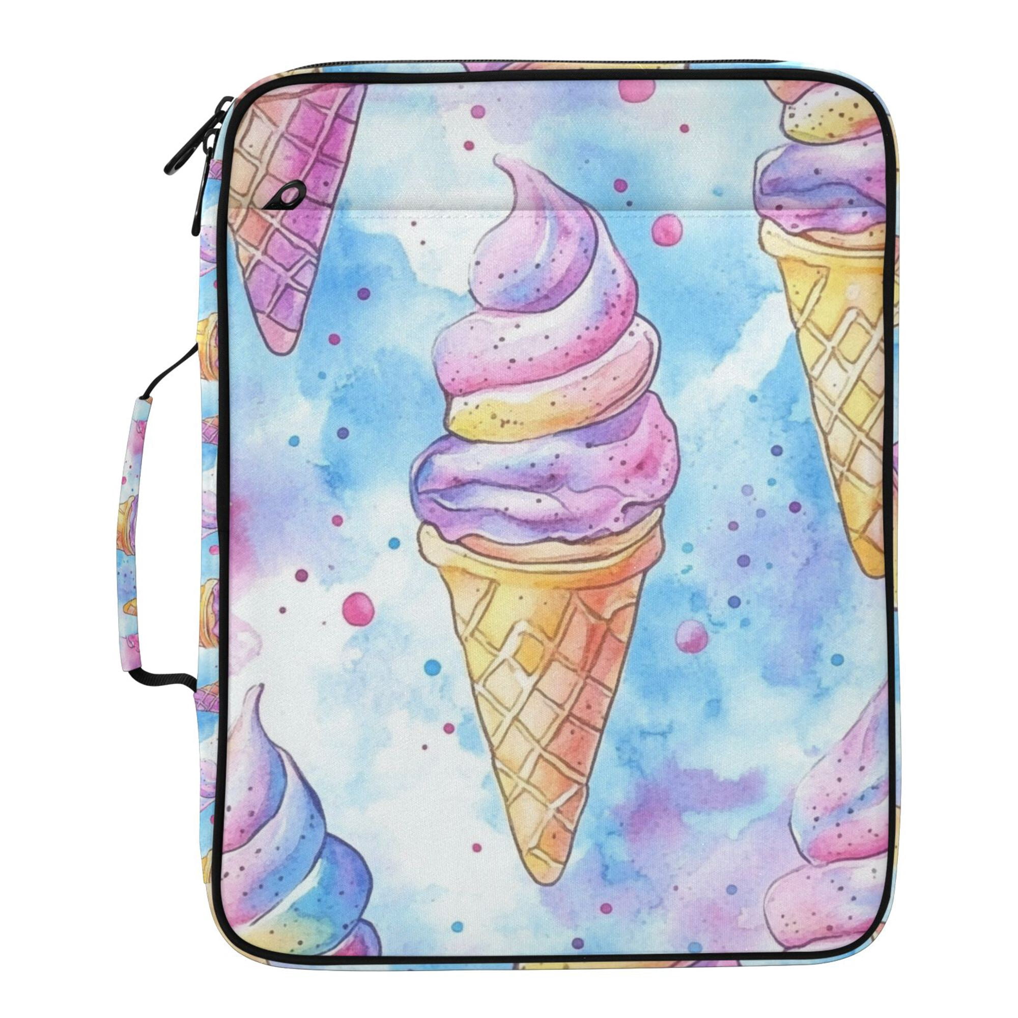 FORMRS Accordion File Folder A4 Size 7-Pocket Expanding Document Organizer Bag with 3 Ring Binder, Watercolor Ice Cream Pattern
