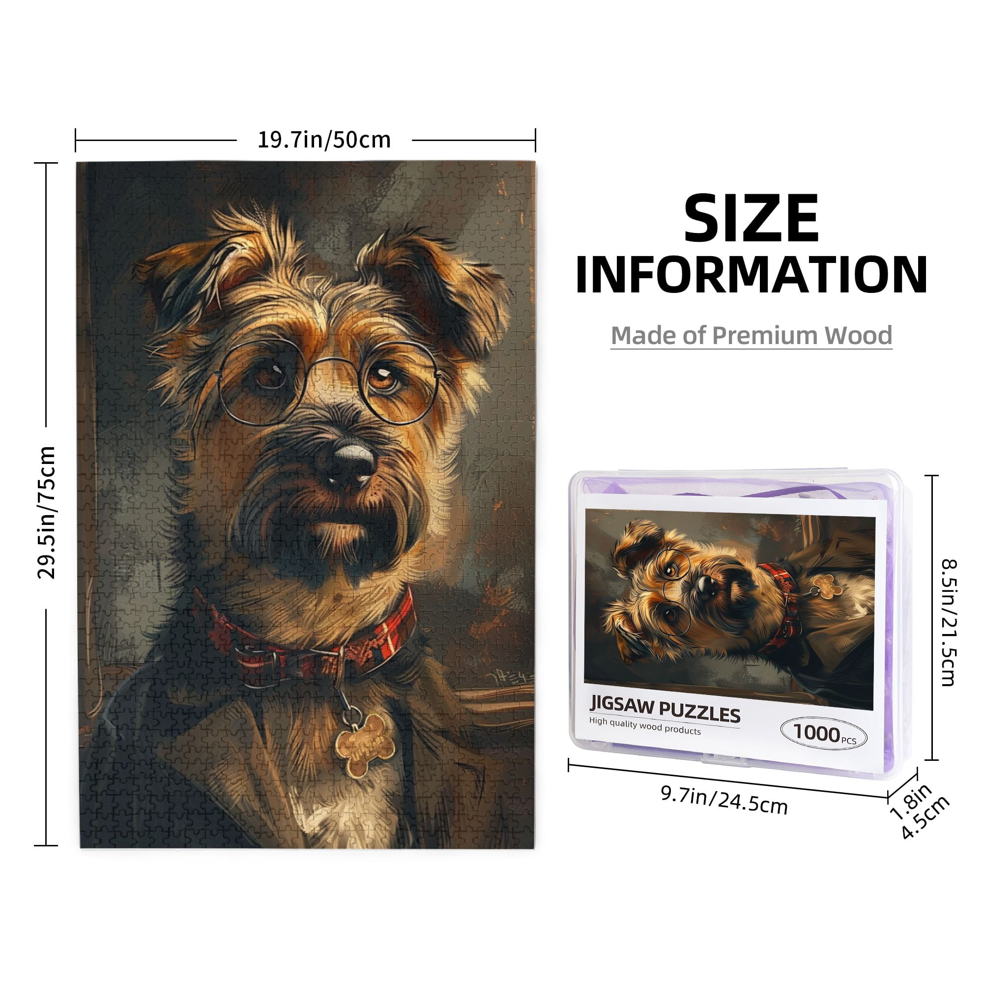 1000 pcs Glasses puppy 1000 Piece Wooden Puzzles,Unique and Beautiful Design,Funny Animal Art Stress relieving puzzle 1000 Piece,Exquisite Glasses puppy High difficulty puzzle,for Puppy Lovers Gift