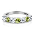 thumbnail image 2 of Gem Stone King 925 Sterling Silver Round White Topaz Green Peridot Anniversary Ring for Women (1.49 Cttw, Gemstone Birthstone, Size 6), 2 of 4